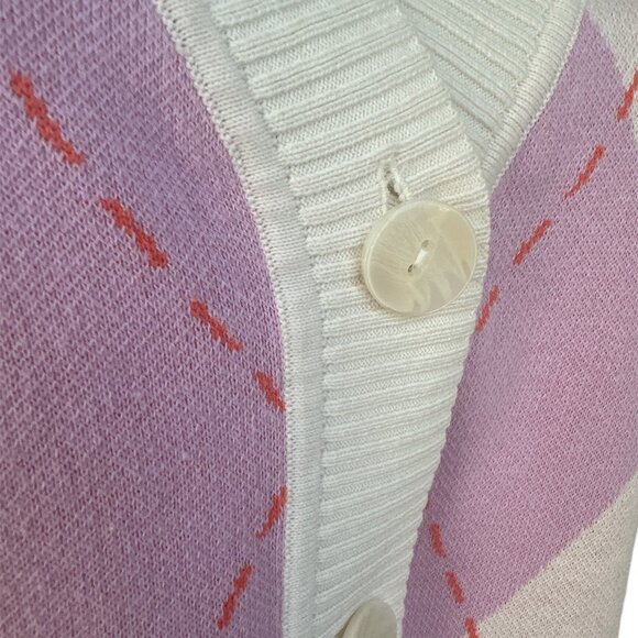 Isaac Mizrahi XSmall Pink & Cream Argyle Button Cardigan - Picture 5 of 6